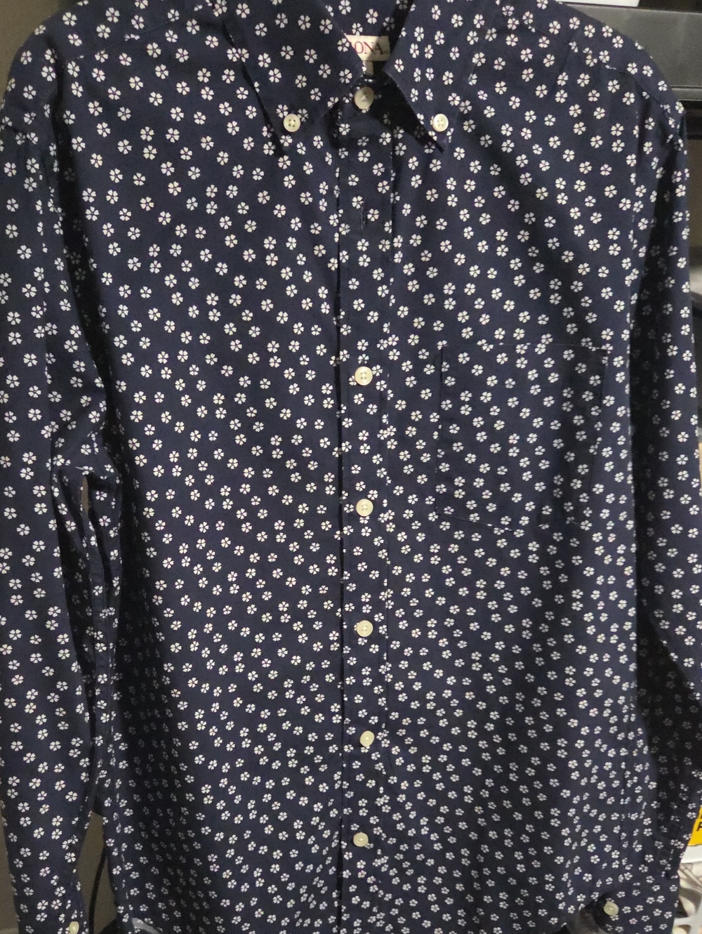 Merona Navy Button-Down Shirt with White Floral Print